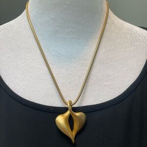 Vintage Monet Abstract Pendant on Snake Chain Brushed Gold-Tone Heart